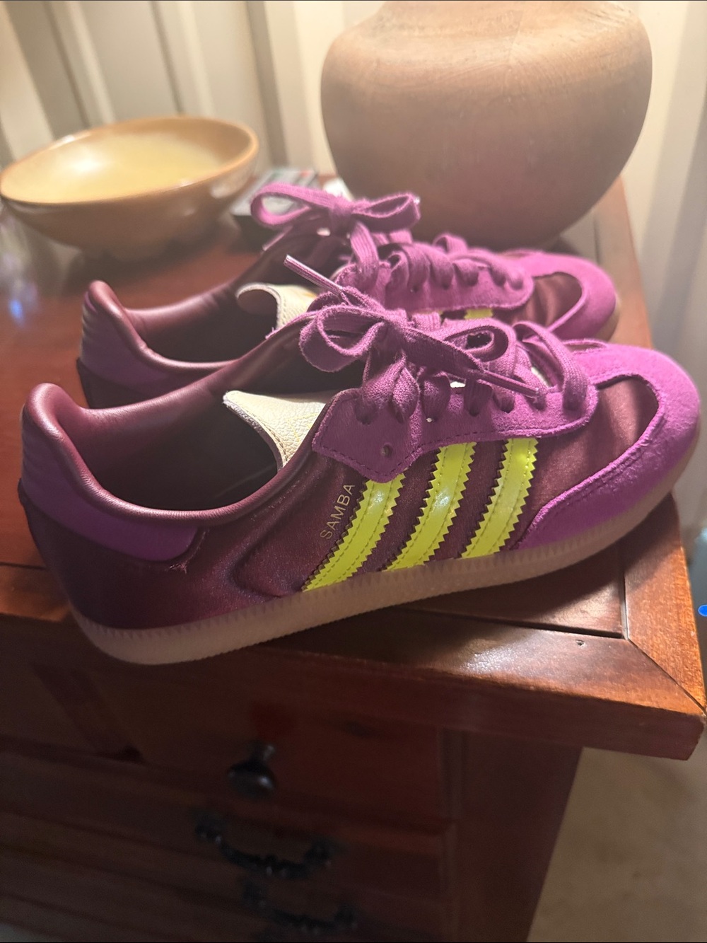 adidas Samba Sneakers in Purple with Yellow Stripes